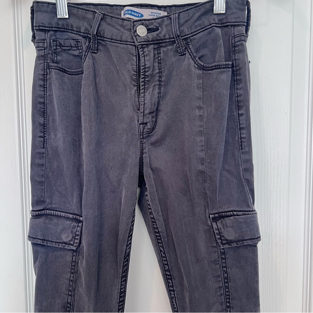 ✨ Old Navy Rockstar Super Skinny High Rise Womens 00 0 Sateen CargoPants Drk Gry